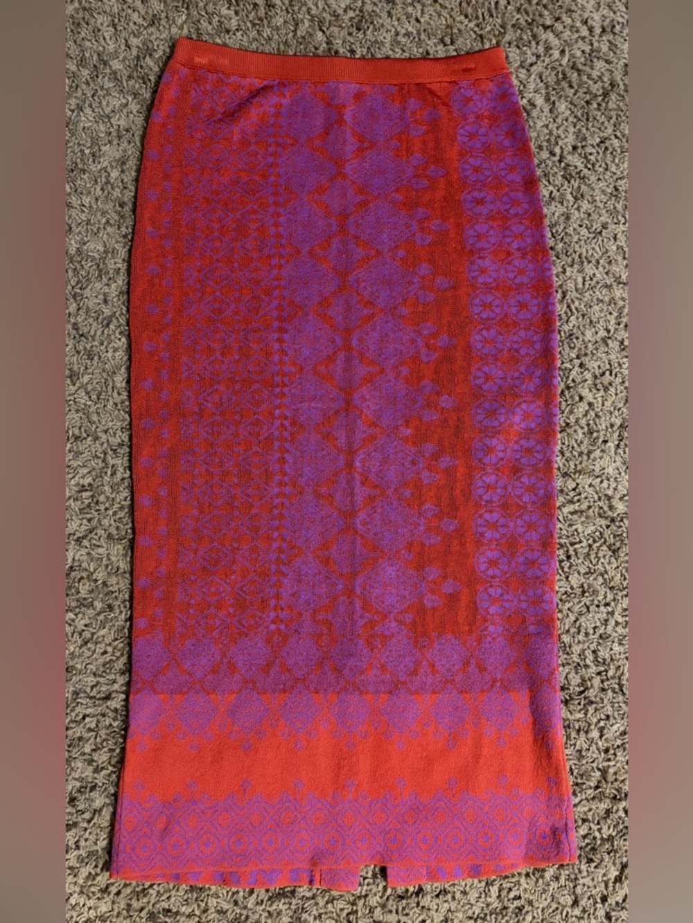 Free People Rust Orange and Violet Jacquard Knit Midi Skirt